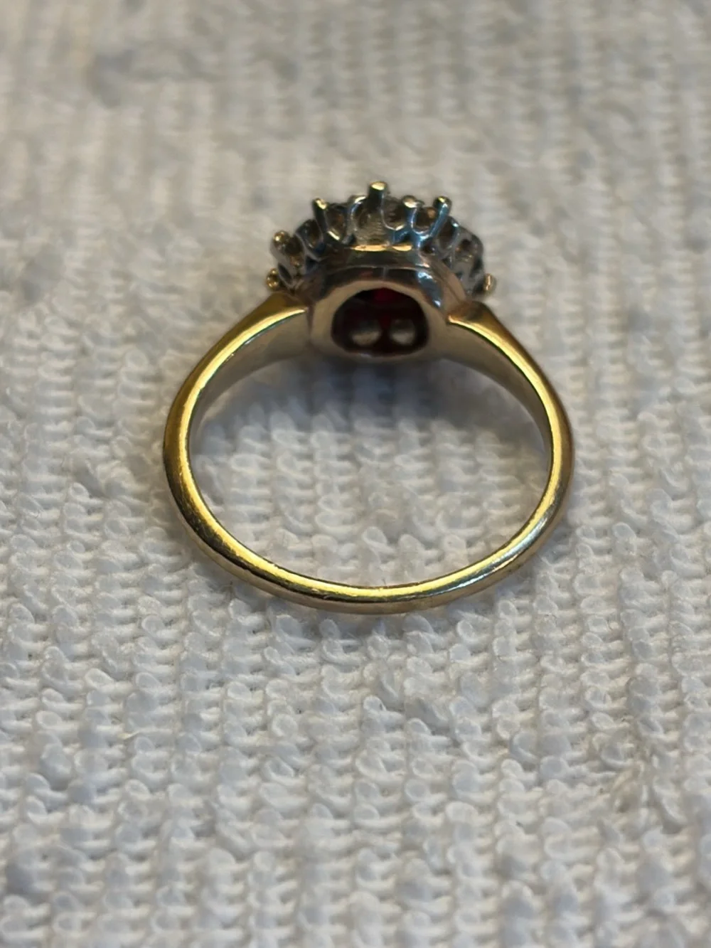 Antique 14K Yellow Gold Synthetic Ruby and Diamond Ring Sz 7
